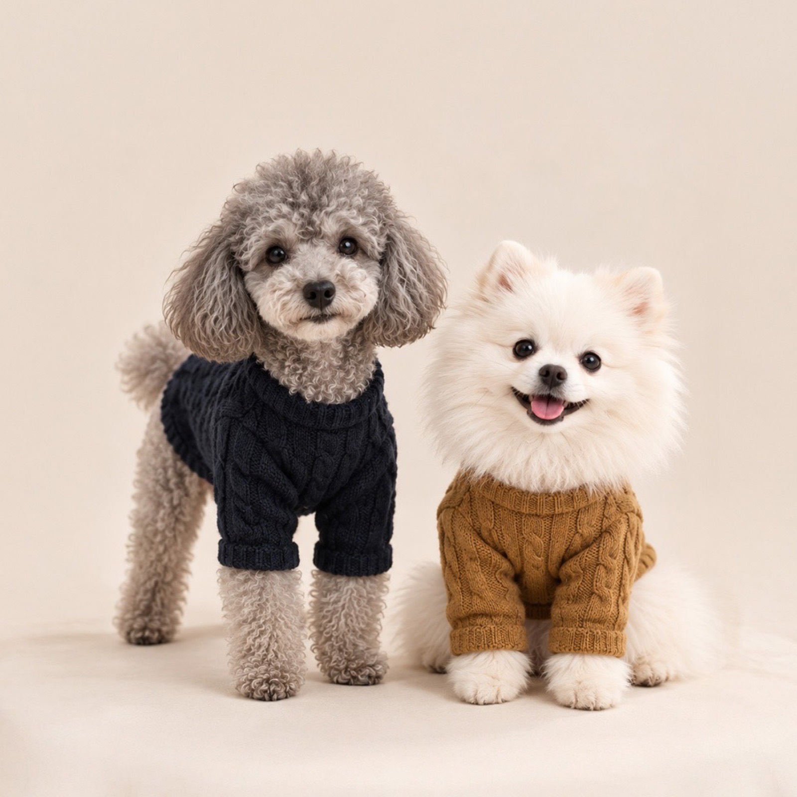 grooming dogのケーブルニットを着たワンちゃん